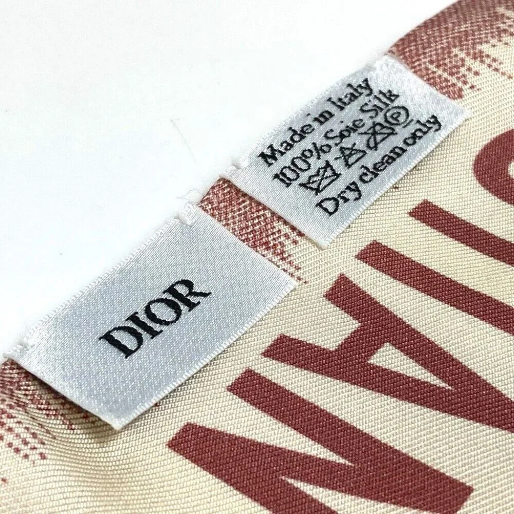 UNUSED DIOR Logo Mitsua Twilly Scarf silk Beige x Dusty Pink